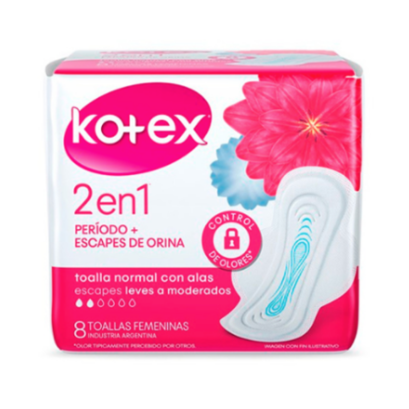 KOTEX 2 EN 1 TELA NORMAL C/A 8 UND